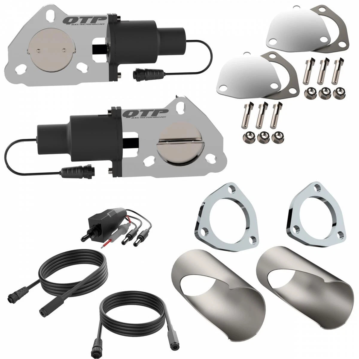 QTP Dual 2.25in Electric Valves / Wiring / 1 Toggle Switch / 2 SS 2.25in Cutouts