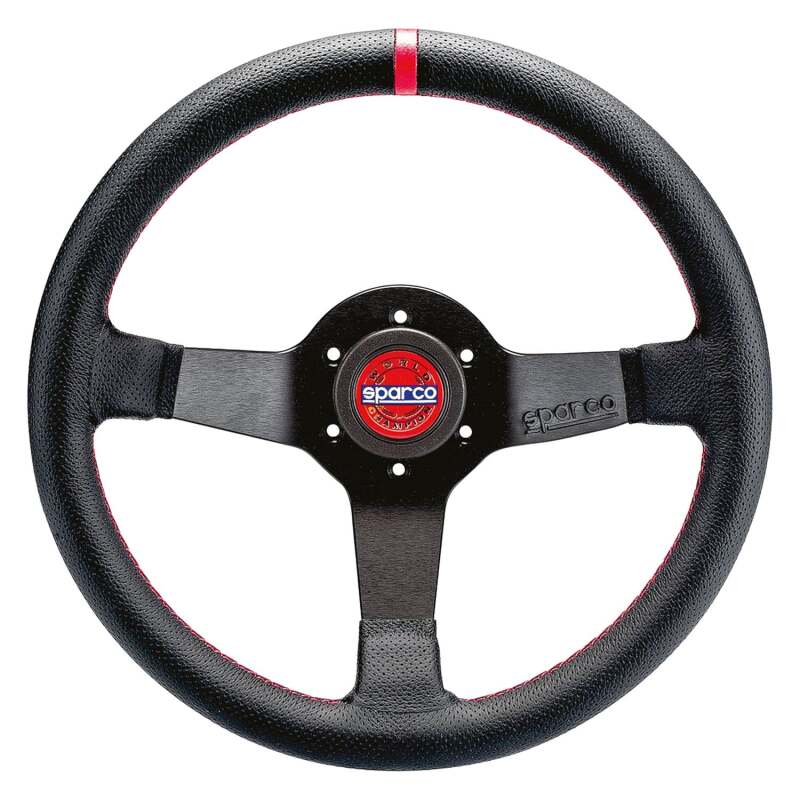 Sparco R330 Champion Steering Wheel - Black Leather / Red Stitching