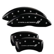 Cargar imagen en el visor de la galería, MGP 4 Caliper Covers Engraved Front &amp; Rear With stripes/Challenger Black finish silver ch