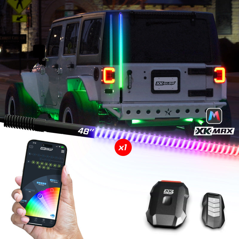 XKGLOW XKmax RGBW Advanced App Control LED Whip Light Kit 48" — 4x4 Offroad UTV ATV