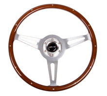 Cargar imagen en el visor de la galería, NRG Classic Wood Grain Steering Wheel (365mm) Wood w/Metal Inserts &amp; Brushed Alum. 3-Spoke Center