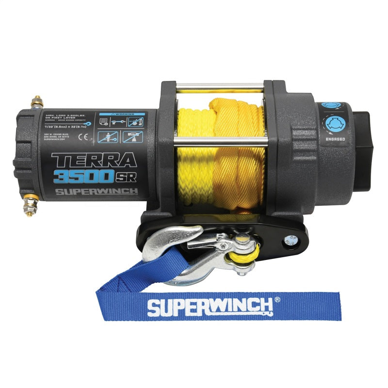 Cabrestante Terra 3500SR de Superwinch, 3500 libras, 12 V CC, 7/32 in x 32 ft, cuerda sintética, gris arrugado