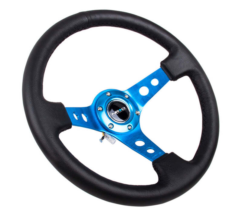 NRG RST-006BK-WT-B Reinforced Steering Wheel 350mm Deep White Leather w/ Black Spokes — Universal Fit