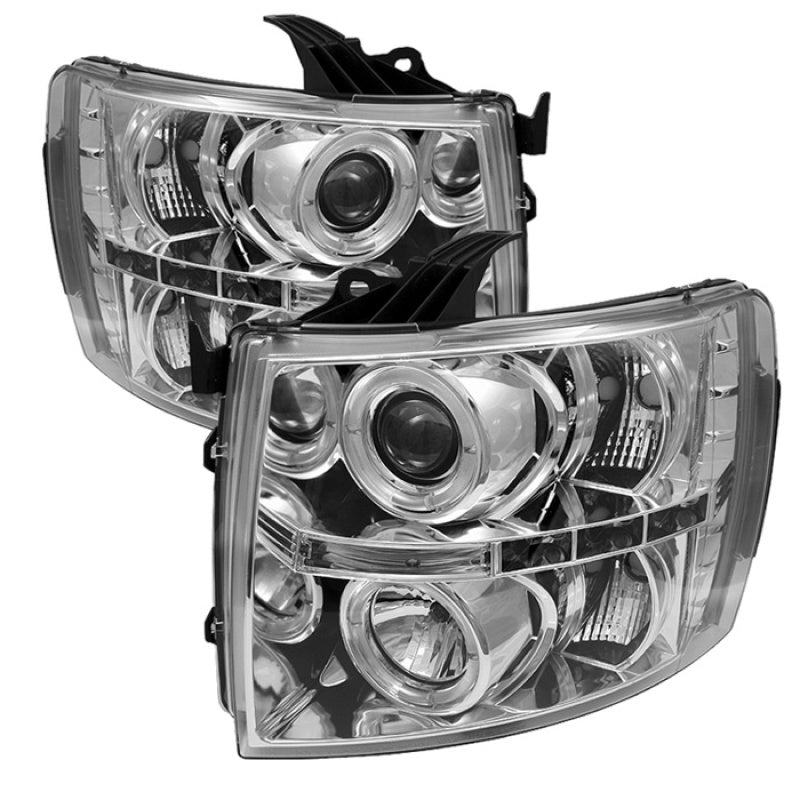 Faros delanteros de proyector LED Halo LED cromados Spyder Chevy Silverado 1500 07-13 PRO-YD-CS07-HL-C