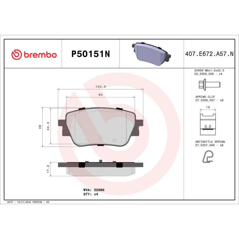 Brembo NAO Ceramic Rear Brake Pads — Fits 2020-2022 Mercedes-Benz GLB250 A220 GLA250 CLA250