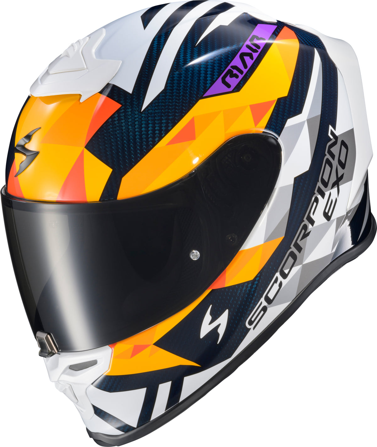 Scorpion EXO EXO-R1 AIR Full Face Helmet Carbon Rastor or/WHT/Blue MD (R1C-2114)
