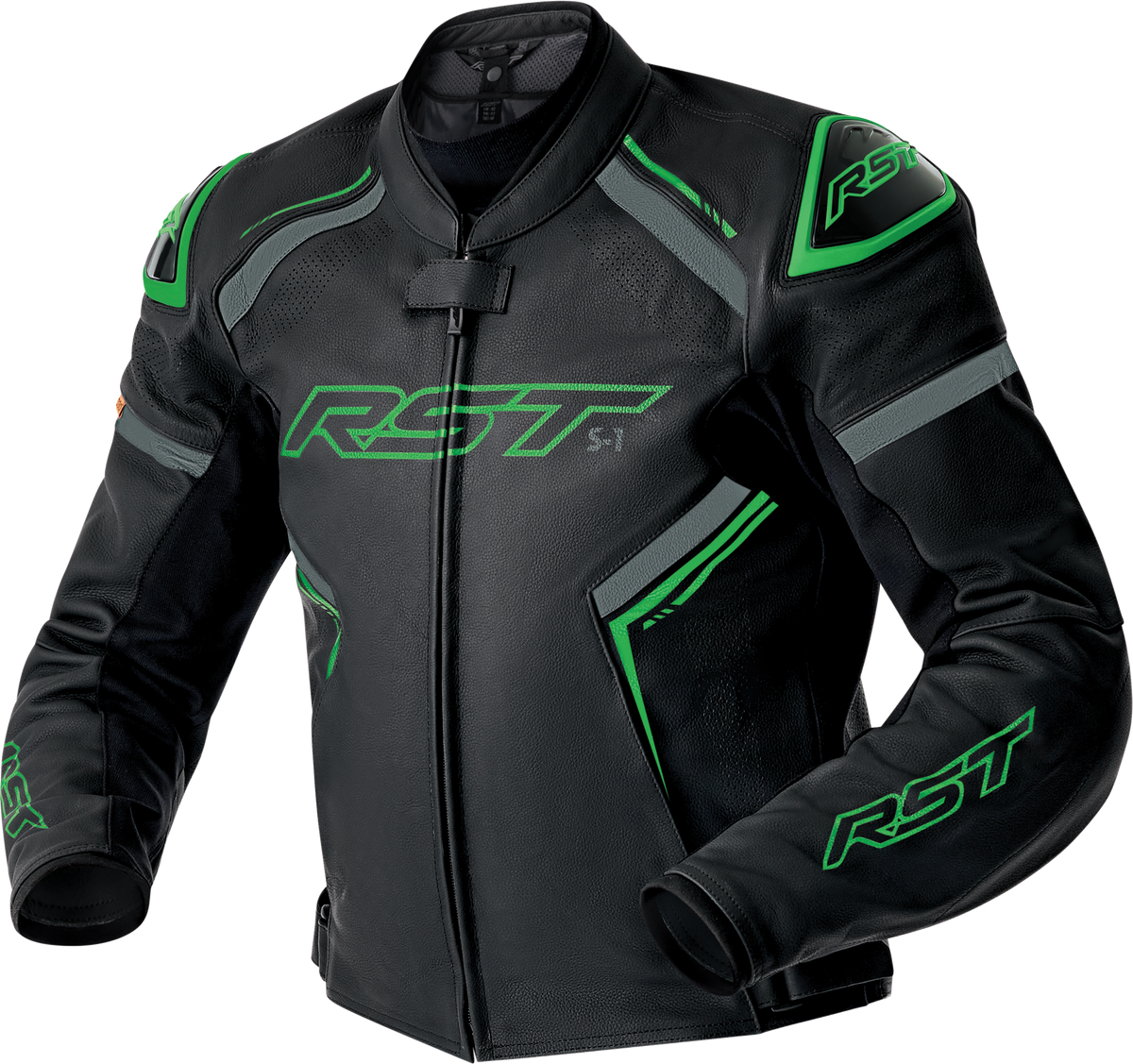 RST S1 D3O Leather Jacket BLK/GRY/FLO GRN LG (103605F.GRN-44)