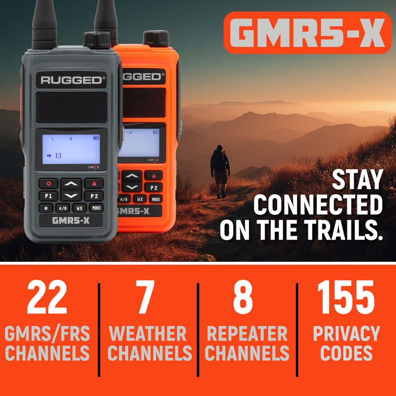 Rugged Radios GMR5-X - 5W GMRS Handheld Radio - Waterproof w/ XL Battery - 2 Pack - Orange (GMR5-X-2-PACK-ORN)