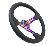 Cargar imagen en el visor de la galería, NRG Reinforced Steering Wheel (350mm / 3in. Deep) Blk Leather/Blk Stitch w/Neochrome Slits