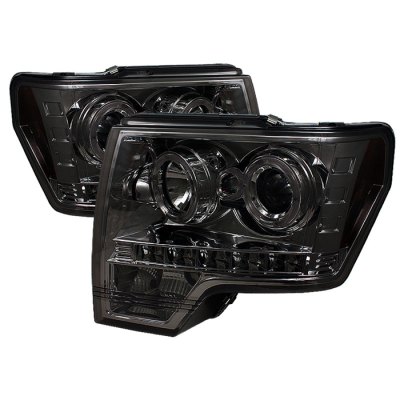 Faros delanteros de proyector Spyder Ford F150 09-14 Modelo halógeno - LED Halo LED Smke PRO-YD-FF15009-HL-SM