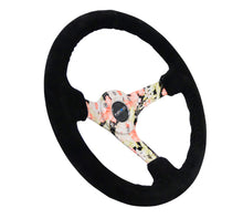 Cargar imagen en el visor de la galería, NRG Reinforced Steering Wheel (350mm / 3in. Deep) Blk Suede Floral Dipped w/ Blk Baseball Stitch