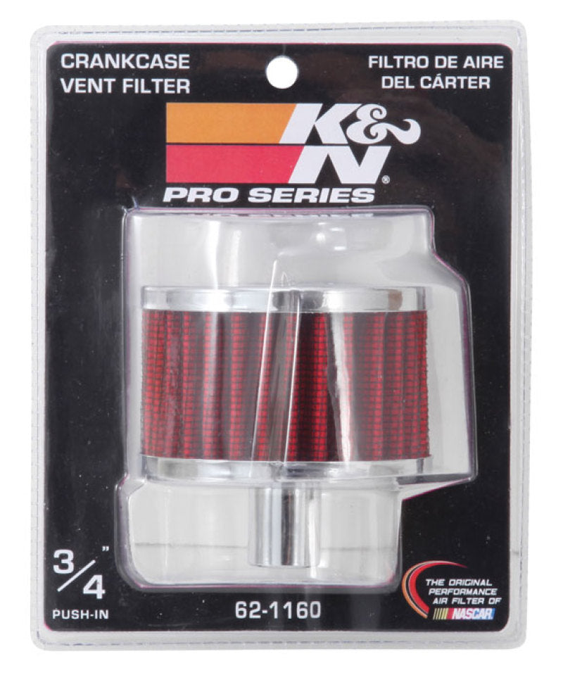 K&N 62-1160 Crankcase Vent Filter — 3/4in Vent, 3in Diameter, 2in Height, Chrome Top