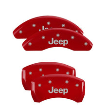 Cargar imagen en el visor de la galería, Cubiertas de pinza MGP 4 grabadas delanteras y traseras JEEP Acabado rojo plateado ch