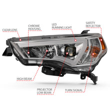 Cargar imagen en el visor de la galería, ANZO 14-18 Toyota 4 Runner Plank Style Projector Headlights Chrome w/ Amber