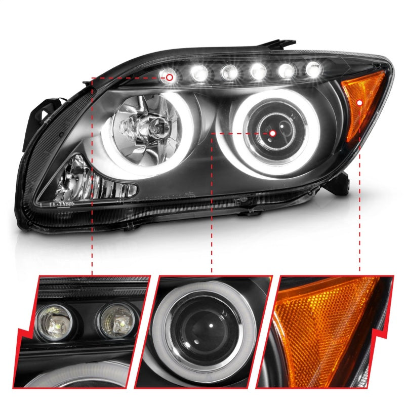 Faros delanteros con proyector ANZO 2005-2010 Scion TC con Halo negro (CCFL)