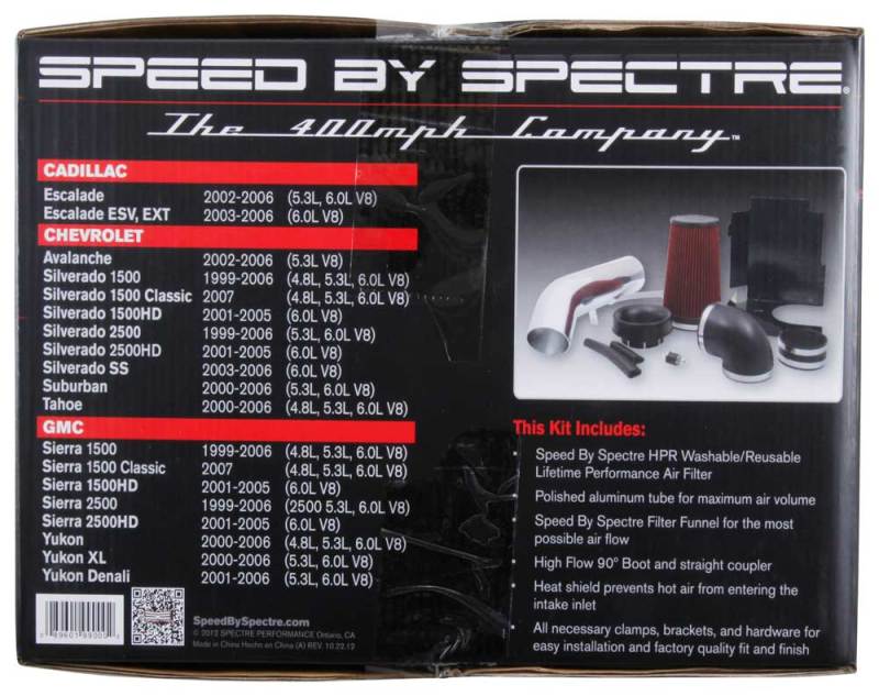 Kit de admisión de aire para camioneta GM Spectre 99-07 V8-4.8/5.3/6.0LF/I - Anodizado transparente con filtro rojo