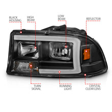 Cargar imagen en el visor de la galería, ANZO 97-04 Dodge Dakota/Durango Crystal headlight Set w/ Light Bar Black Housing