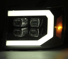 Cargar imagen en el visor de la galería, AlphaRex 07-13 GMC 1500HD NOVA LED Proj Headlights Plank - Jet Black w/Activ Light/Seq Signal/DRL