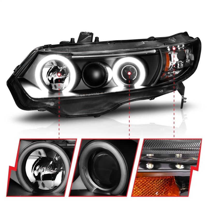 Faros delanteros con proyector ANZO para Honda Civic 2006-2011 con Halo negro (CCFL)