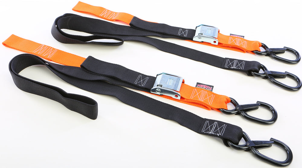 Powertye TIE-Down CAM SEC Hook Soft-TYE 1.5"X6' Black/Orange Pair (29629-S)