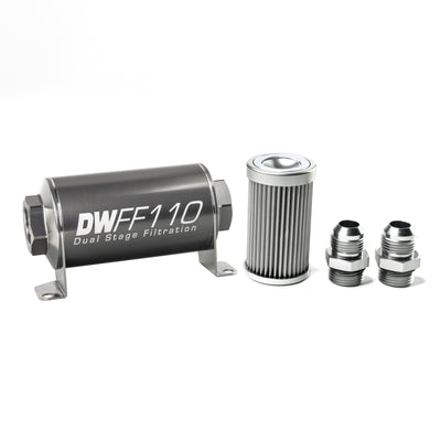 DeatschWerks Inline Fuel Filter 10AN 10 Micron Stainless Housing Kit — Universal Fitment
