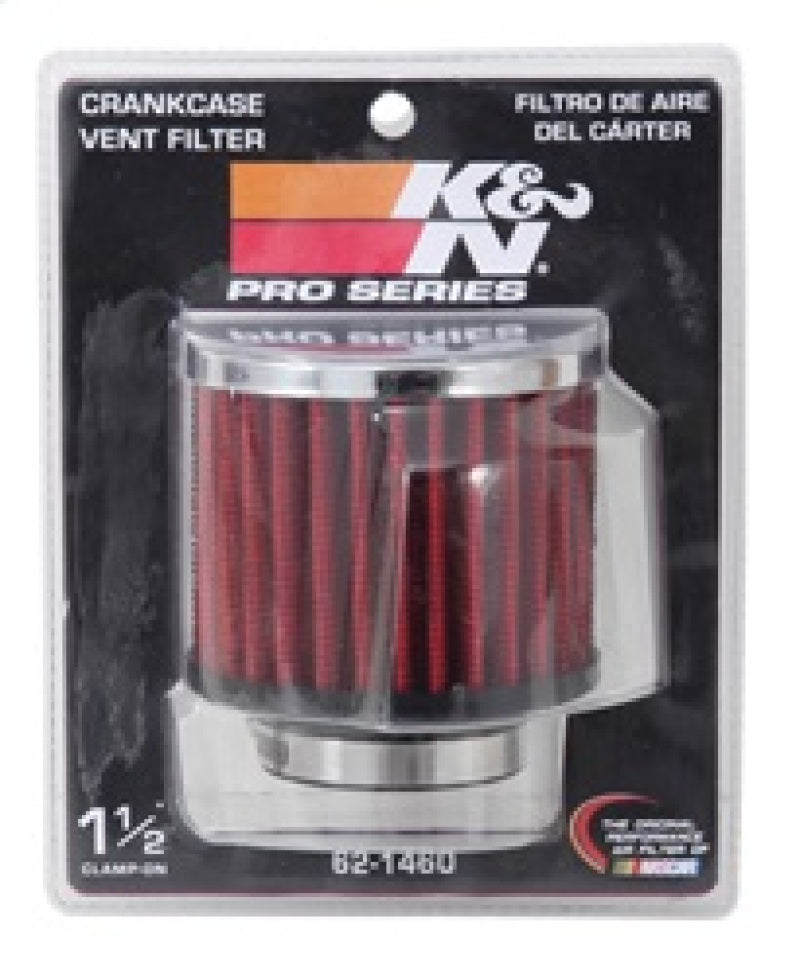 K&N 62-1460 Crankcase Vent Filter - 1.5in Flange ID x 3in OD x 2.5in H Chrome Top
