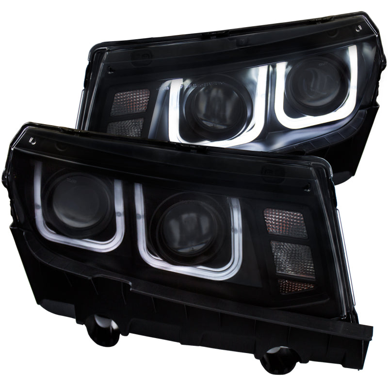 Faros delanteros con proyector ANZO 2014-2015 Chevrolet Camaro con barra en U, color negro