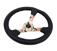 Cargar imagen en el visor de la galería, NRG Reinforced Steering Wheel (350mm / 3in. Deep) Blk Leather Floral Dipped w/ Blk Baseball Stitch