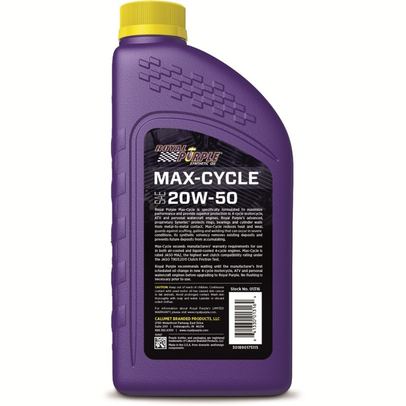 Aceite sintético para motocicletas Royal Purple Max-Cycle 20W-50 - 1 cuarto de galón