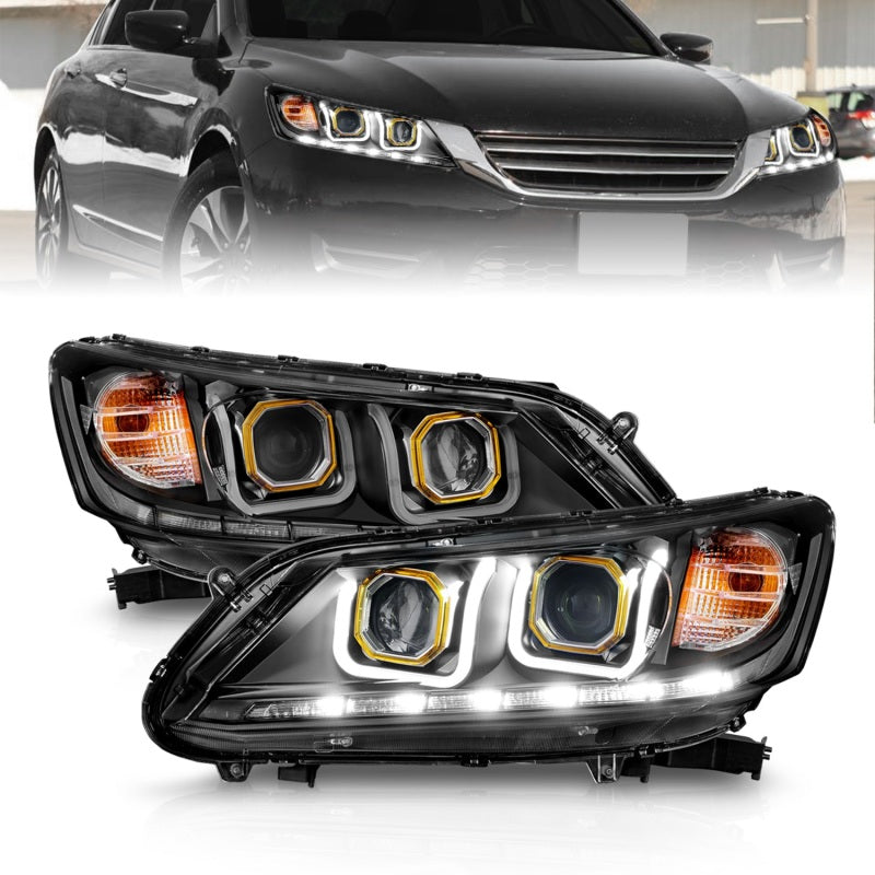 Faros delanteros con proyector ANZO 2013-2015 Honda Accord con barra en U, color negro