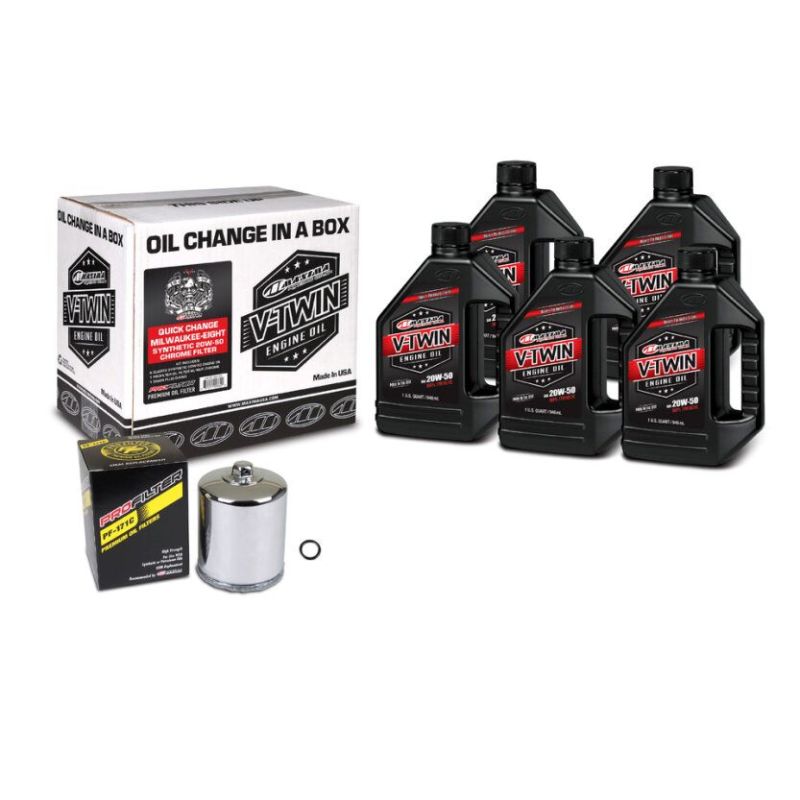 Maxima V-Twin Quick Change Kit Synthetic w/Chrome Filter Milwaukee-Eight (90-129015PC)