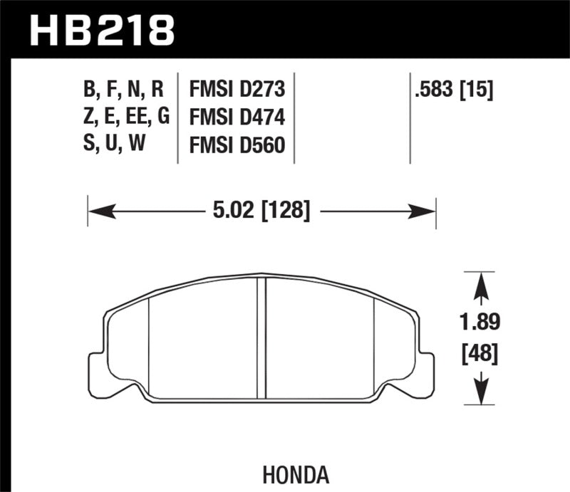 Hawk 88-89 Civic Si / 92-00 Civic CX / 88-00 DX / 98-00 GX HPS Street  Front Brake Pads