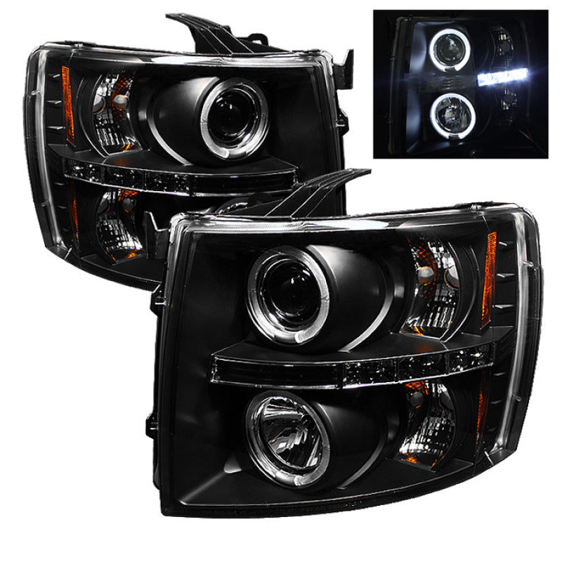 Faros delanteros de proyector LED Halo LED Blk Spyder Chevy Silverado 1500 07-13 PRO-YD-CS07-HL-BK