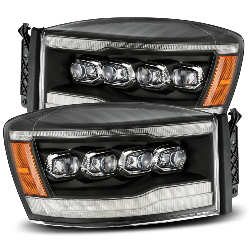 AlphaRex 06-08 Dodge Ram 1500HD NOVA LED ProjHeadlights Plank Style Blk w/Seq Signal/DRL/Amber LED