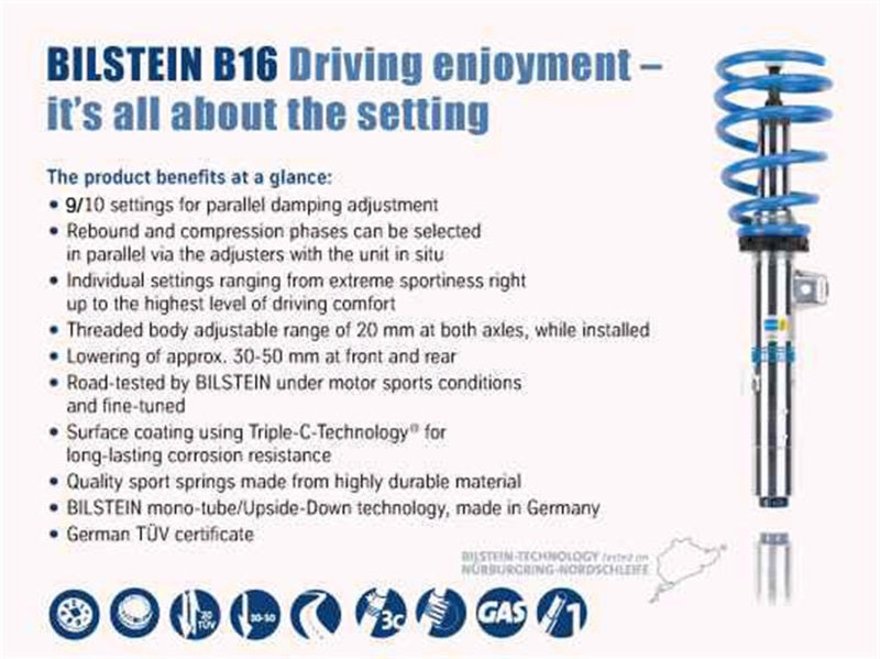 Sistema de suspensión de alto rendimiento Bilstein B16 (PSS10) 12-14 Audi A6/A7 L4/V6 (incluido Quattro/TDI) Ft&amp;Rr