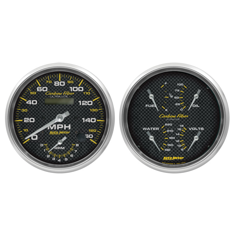 AutoMeter Carbon Fiber Quad Gauge Kit 2pc & Tach/Speedo 5in. — Gauges