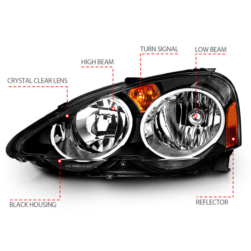 Faros delanteros de cristal ANZO 2002-2004 Acura Rsx negros