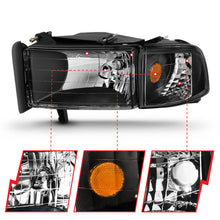 Cargar imagen en el visor de la galería, Faros delanteros de cristal de color negro para Dodge Ram ANZO 1994-2001