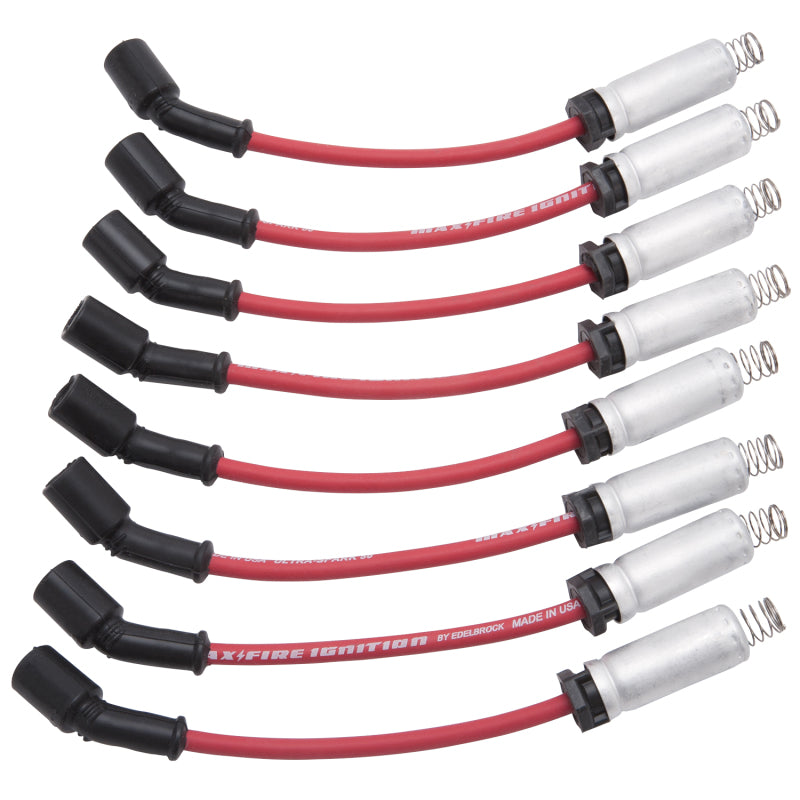 Juego de cables para bujías Edelbrock LS Truck con manguitos de metal, 99-15, resistencia de 50 ohmios, cable rojo (juego de 8)