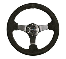 Cargar imagen en el visor de la galería, NRG Reinforced Steering Wheel (330mm / 3in Deep) Blk Suede w/Criss Cross Stitch w/Blk 3-Spoke Center