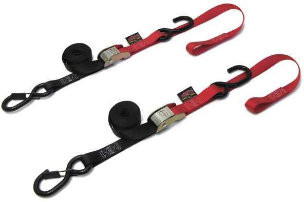 Powertye TIE-Down CAM SEC Hook Soft-TYE 1"X6' Black/RED Pair (23621-S)