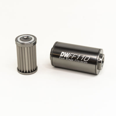 DeatschWerks Inline Fuel Filter 10AN 10 Micron Stainless Housing Kit — Universal Fitment
