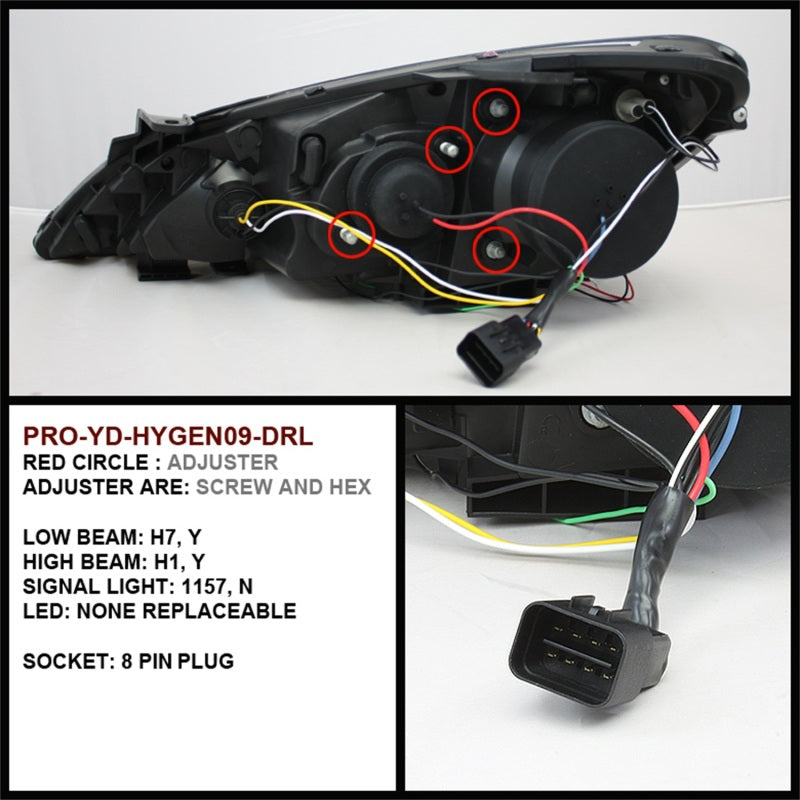 Proyector halógeno Spyder Hyundai Genesis 10-12, modelo LED Halo DRL Blk PRO-YD-HYGEN09-DRL-BK