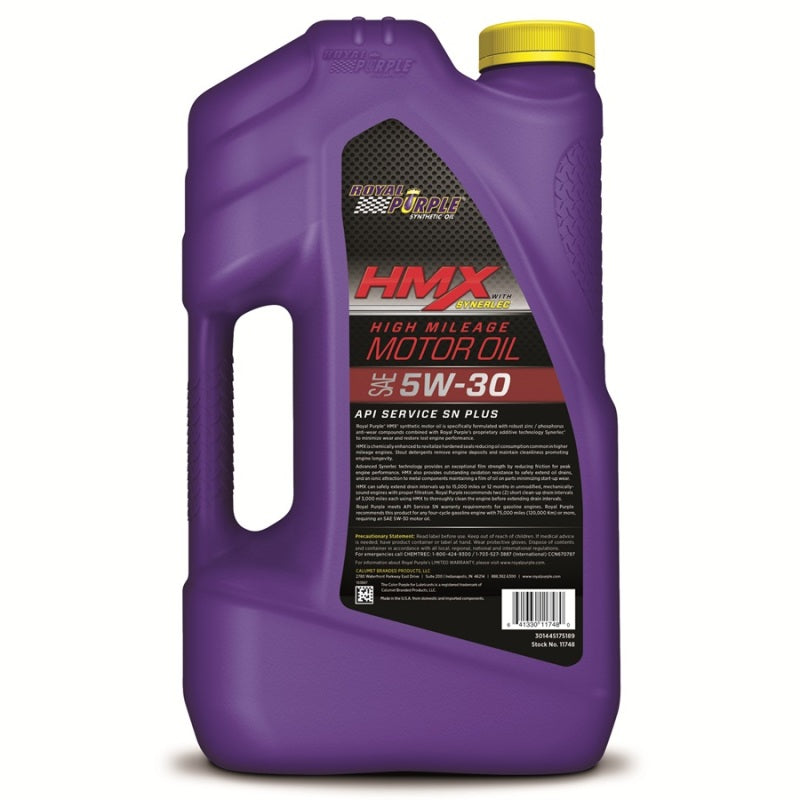 Aceite de motor sintético de alto kilometraje 5W-30 de primera calidad Royal Purple HMX - 5 cuartos