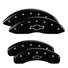 Cargar imagen en el visor de la galería, MGP 4 Caliper Covers Engraved Front &amp; Rear Bowtie Black finish silver ch