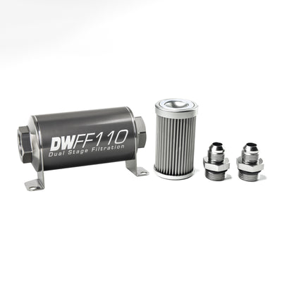DeatschWerks Stainless Steel -8AN 10 Micron Inline Fuel Filter Housing Kit — Universal Fitment