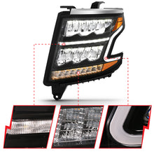 Cargar imagen en el visor de la galería, ANZO 15-20 Chevy Tahoe/Suburban LED Light Bar Style Headlights Black w/Sequential w/DRL w/Amber