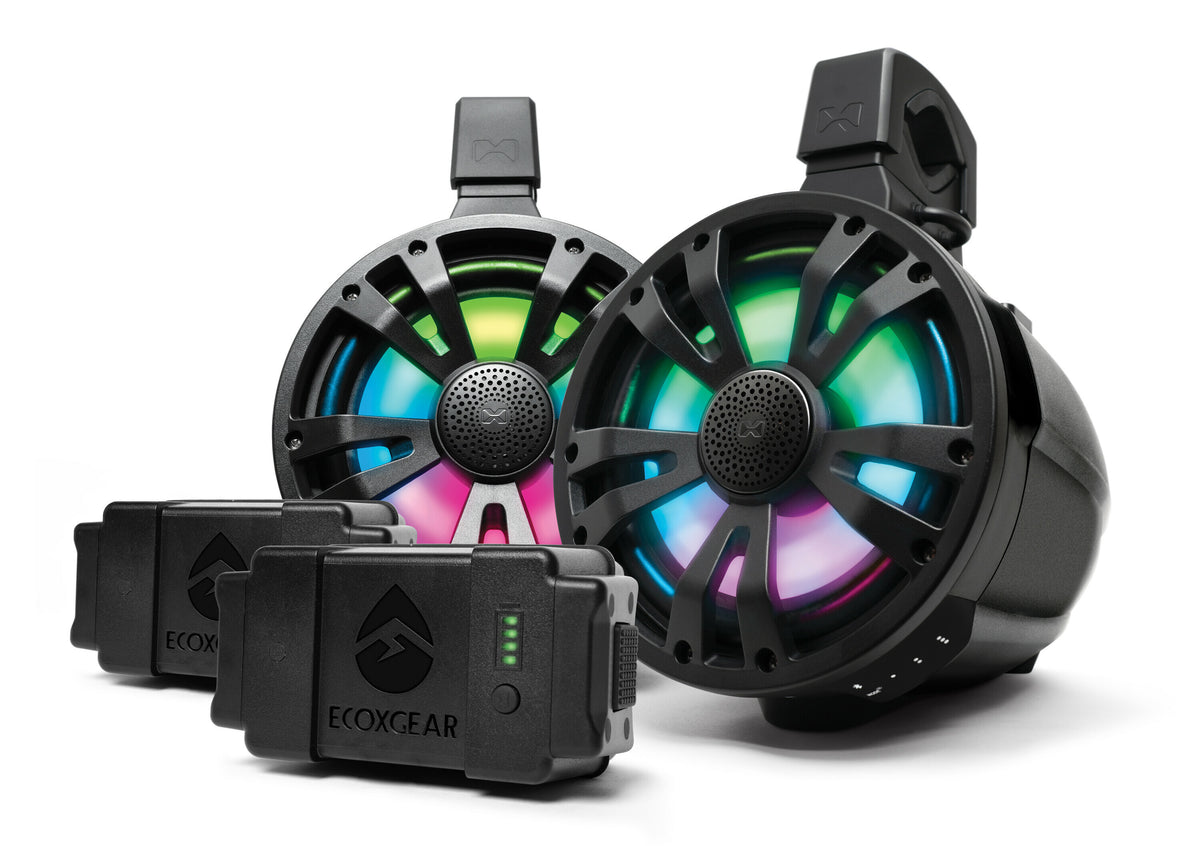 Ecoxgear Extrmtower 2-PK 8 Spkr 2 AMP Speakers + 2 Batteries BLK (SEI-ETAMPBAT7701)