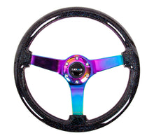 Cargar imagen en el visor de la galería, NRG Reinforced Steering Wheel (350mm / 3in. Deep) Classic Blk Sparkle w/4mm Neochrome 3-Spoke Center