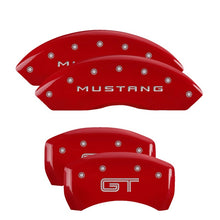 Load image into Gallery viewer, MGP 4 Caliper Covers Engraved Front Mustang Engraved Rear GT Red finish silver ch